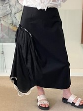 CECILE PAUL Designer Lagenlook Art-to-Wear Black Cotton Midi Skirt  Size M/L