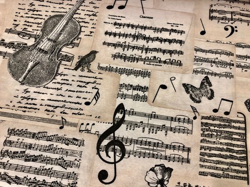 Musical notes cotton fabric - musical,
