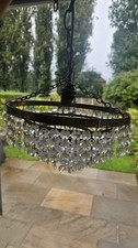 Vintage Antique French Glass Brass Droplet Chandelier 4 Tier Beautiful