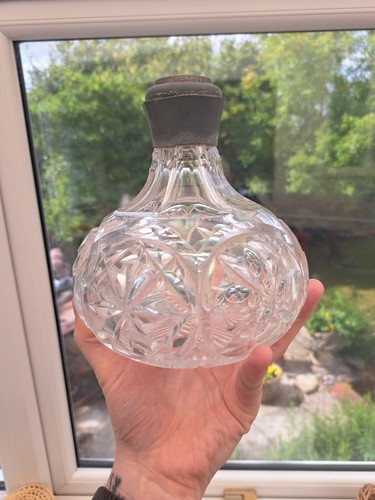 Antique crystal decanter metal - decanter,