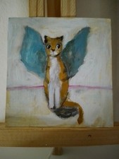 Cat painting Vintage style Impressionism Small painting Paper Original Handmade 