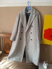 Primark Grey/white Herringbone  Double Breasted Midi Coat Size 14