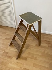 Amazing Vintage Retro Wooden Folding Step Stool Step Ladder Library Kitchen