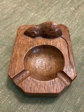 ROBERT MOUSEMAN THOMPSON HAND CARVED OAK ASHTRAY WITH SIGNATURE MOUSE.