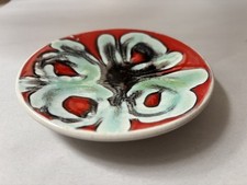 Poole Pottery Delphis Pin Dish 5"  Shape 49. Red/Turquoise 1960s retro