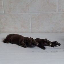 Carved Hardwood Hippo Family Figure Wood Ornament African Hippopotamus Folk Art