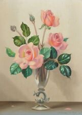 Still Life of Roses in a Glass Vase, Oil on Board, Signed, by Alexander Wilson