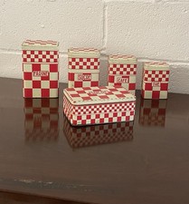 Vintage Retro French Kitchen Tin Canister Storage Set Of 5 Red And White