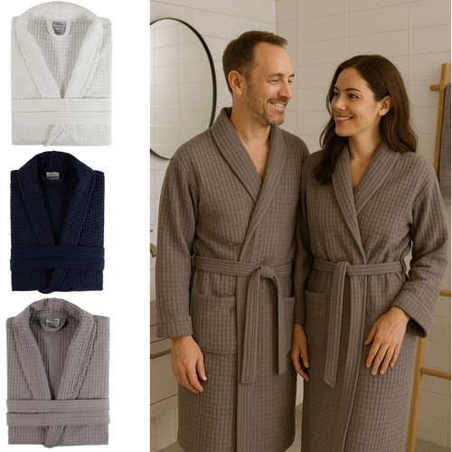 Waffle towel bath robe unisex - waffle,