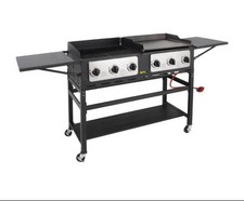 Commercial Buffalo 6-Burner Combi BBQ Grill and Griddle Black