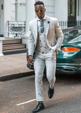 Men's Cavani Light Grey Tweed Check 3 Piece Suit Formal Wedding Slim Fit Suit