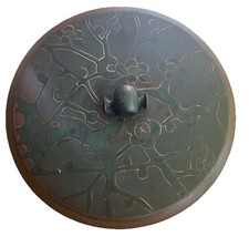 Japanese Black Lacquer Bowl & Cover VTG Hand Painted  7” Wide Pre Owned