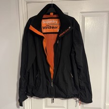 Superdry Men's Windhiker Jacket Size 2XL Black Orange Mesh Lining Full New