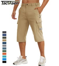 Mens 3/4 Length Cargo Shorts Elasticated Waist Quick Dry Casual Work Thin Pants