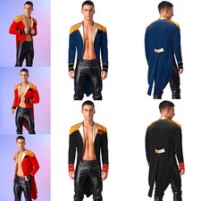 UK Men's Circus Ringmaster Costume Lion Tamer Long Sleeve Tassel Fringe Tailcoat