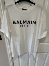 Balmain Paris Print Logo T-Shirt White Size Large 