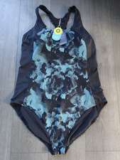M&S GOODMOVE GREY MIX SUN SMART SECRET SLIMMING SWIMMING COSTUME SIZE 22 LONG