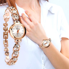 Womens Bracelet Watches Wrist Watch Crystal Quartz Analogue Rose Gold Silver UK