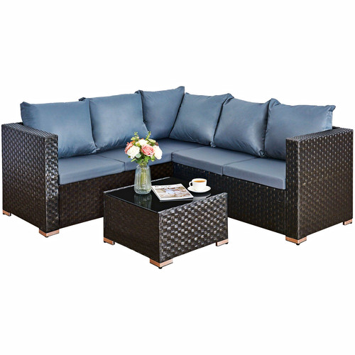 Black rattan seat - seat, l-shaped