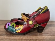 SOCOFY WOMEN’S LEATHER FLORAL MARY JANE STRAP PUMP HEELS SHOES SIZE 36