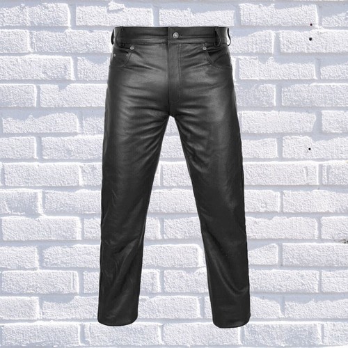Men black leather pants - leather,