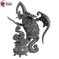 Magic Cat Wizard Wand & Cauldron - Signum Games - 3D Printed D&D Miniature