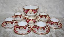 Beautiful Gilded Antique 19th Century 14 Piece Cranberry & Pale Mint Tea Set