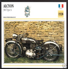 1938 Alcyon 306 Type A 350cc France Motorcycle Photo Spec Sheet Info Stat Card