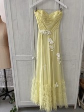Rare Vintage 1940s Canary Yellow Strapless Gown Lace & Taffeta Maxi Dress XS