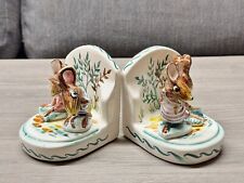 VINTAGE S.F. HAND PAINTED MOUSE BOOKENDS CERAMIC NOVELTY ANIMAL SHELF DECOR PAIR