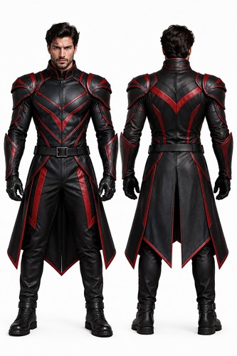 Men black red leather armor - men's,