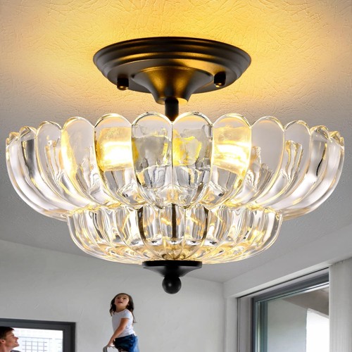 Modern black semi flush - black, mount