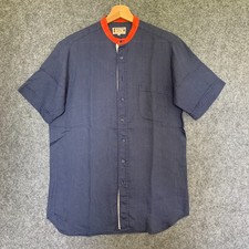 Stephens Brothers Mens Shirt Linen Harrods Short Sleeve Blue grandad  Sz 15.5"