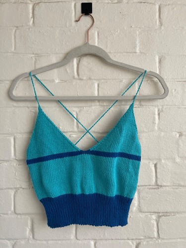Hand knit cute - blue, halterneck