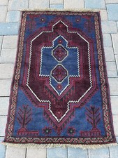 Handmade Vintage Blue & Purple Tribal Afghan Accent Rug, 100% Camel Hair, 3'x4'