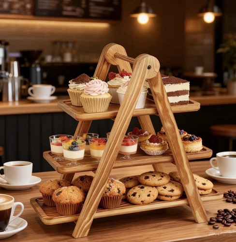 Wooden tier cake stand - wooden, 3