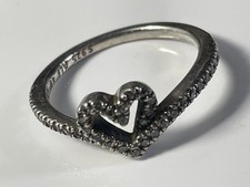 PANDORA ALE '48' sterling silver/white stone '925' open heart ring band size I