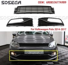 For VW Polo 6R 2014-2017 Front Bumper Lower Center Grille W/ Fog Light Cover Set