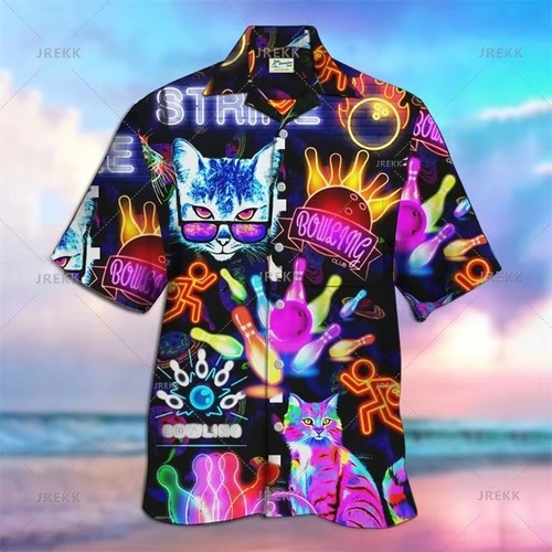 Mens button down neon cat - mens,