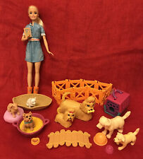 Barbie Doll & Pet  Animal Bundle: Dogs, Cat, Rabbit, Cage, Fence and Accesories.