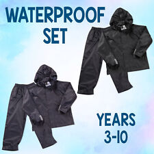Kids Childrens Waterproof Suit Jacket & Trousers Set Outdoor Black Navy Age 3-10