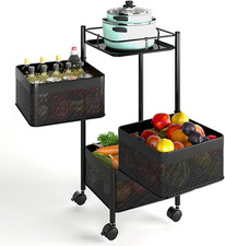 4 Tier Kitchen Vegetable Organizer Multi-Functional Wheels Storage Basket Black