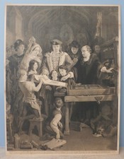 LARGE Victorian Steel Engraving Caxton’s First Specimens of his Printing in 1477