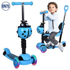Kick Push Scooter for Kids Baby Adjustable with Flashing Wheels and Set Gift Toy