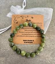 JADE Bracelet Stretch Fit Handmade With Gift Bag & Card Crystal Gemstone 8mm