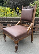 Edwardian Fireside Parlour Chair Upholstered In Chocolate Brown Leather