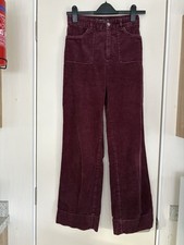 Zara Trousers Size XS UK 6 Jumbo Cord Burgundy Corduroy Wide Leg