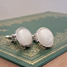White glass with Smokey design,  Round cufflinks, Silver tone, LL-343