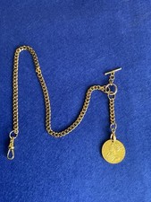 Single Albert Pocket Watch Chain, Gold Plated.