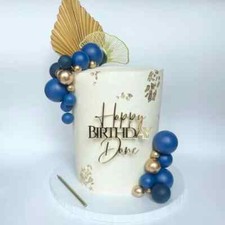 Personalised Name Happy Birthday Cake Charm Topper Gold Silver Mirror Acrylic